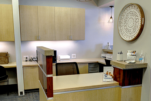 Patient check-in desk at Smile Crafters.